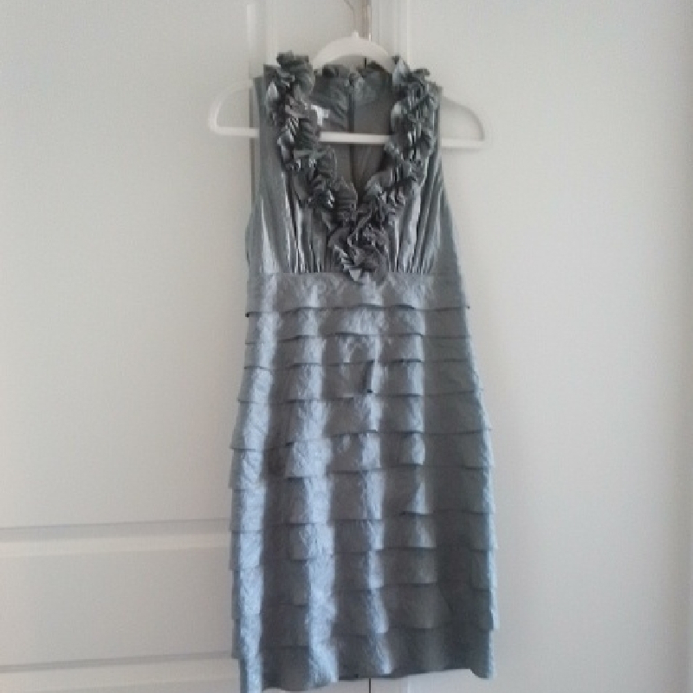 Elegant Silver Ruffled Dress by London Times